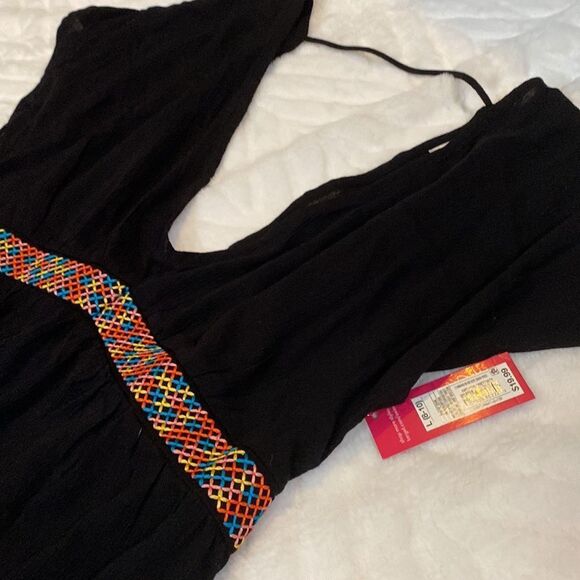 New W Tags Xhilaration Black Embroidered Top / Bathing Suit Coverup - Picture 3 of 14